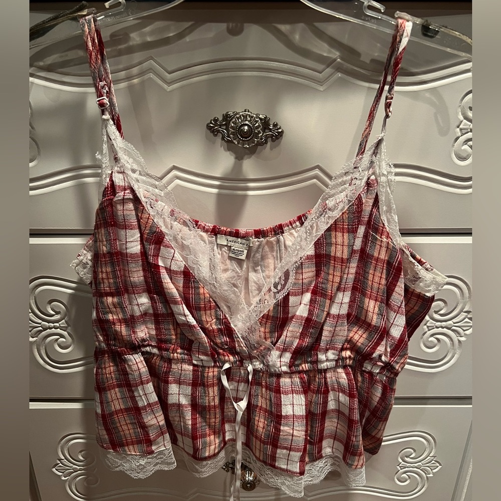Red Plaid Cropped Tank Top